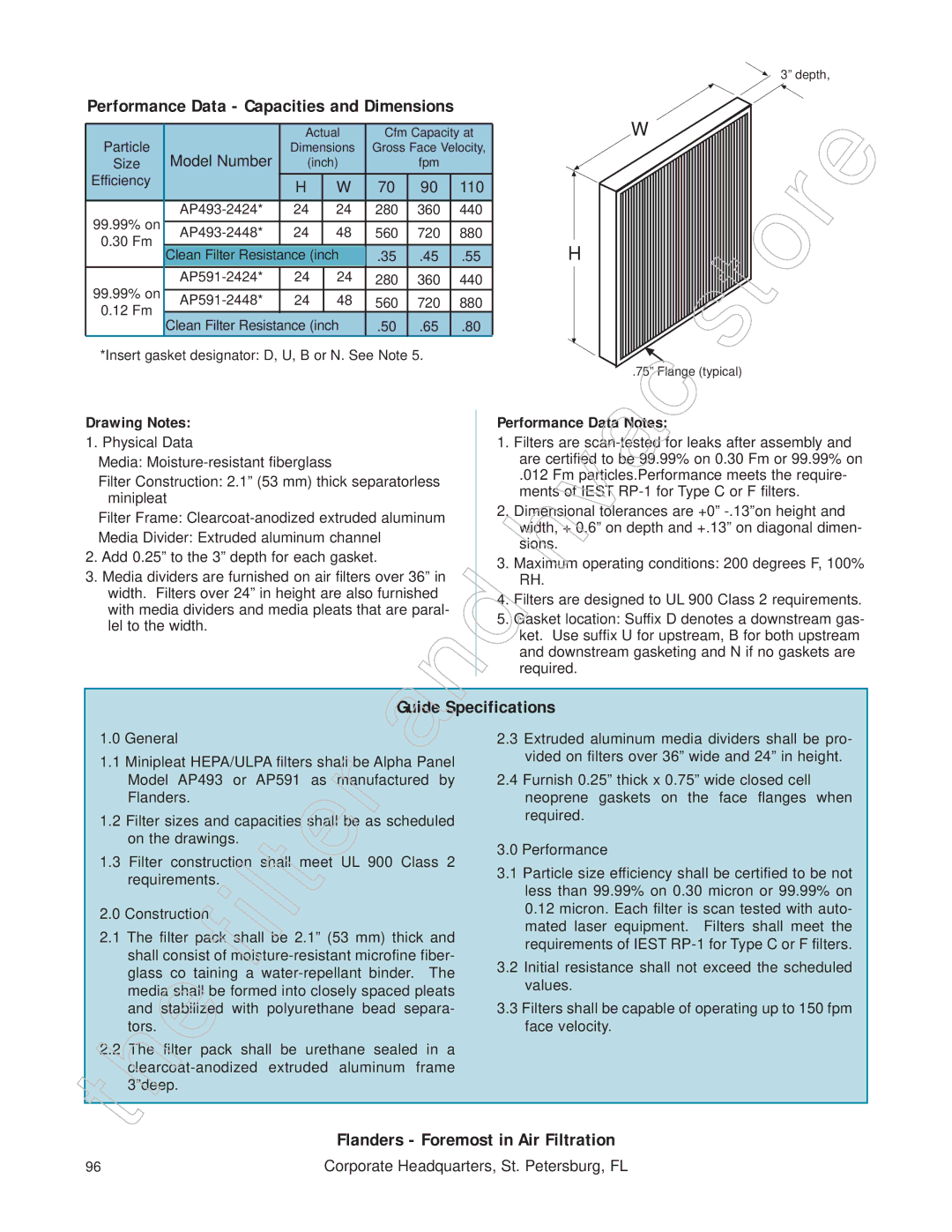 Honeywell 11255 manual Performance Data Capacities and Dimensions, Guide Specifications 