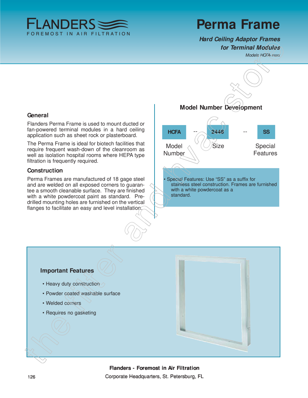 Honeywell 11255 manual Perma Frame, Hard Ceiling Adaptor Frames for Terminal Modules, Hcfa, 2448, General, Construction 