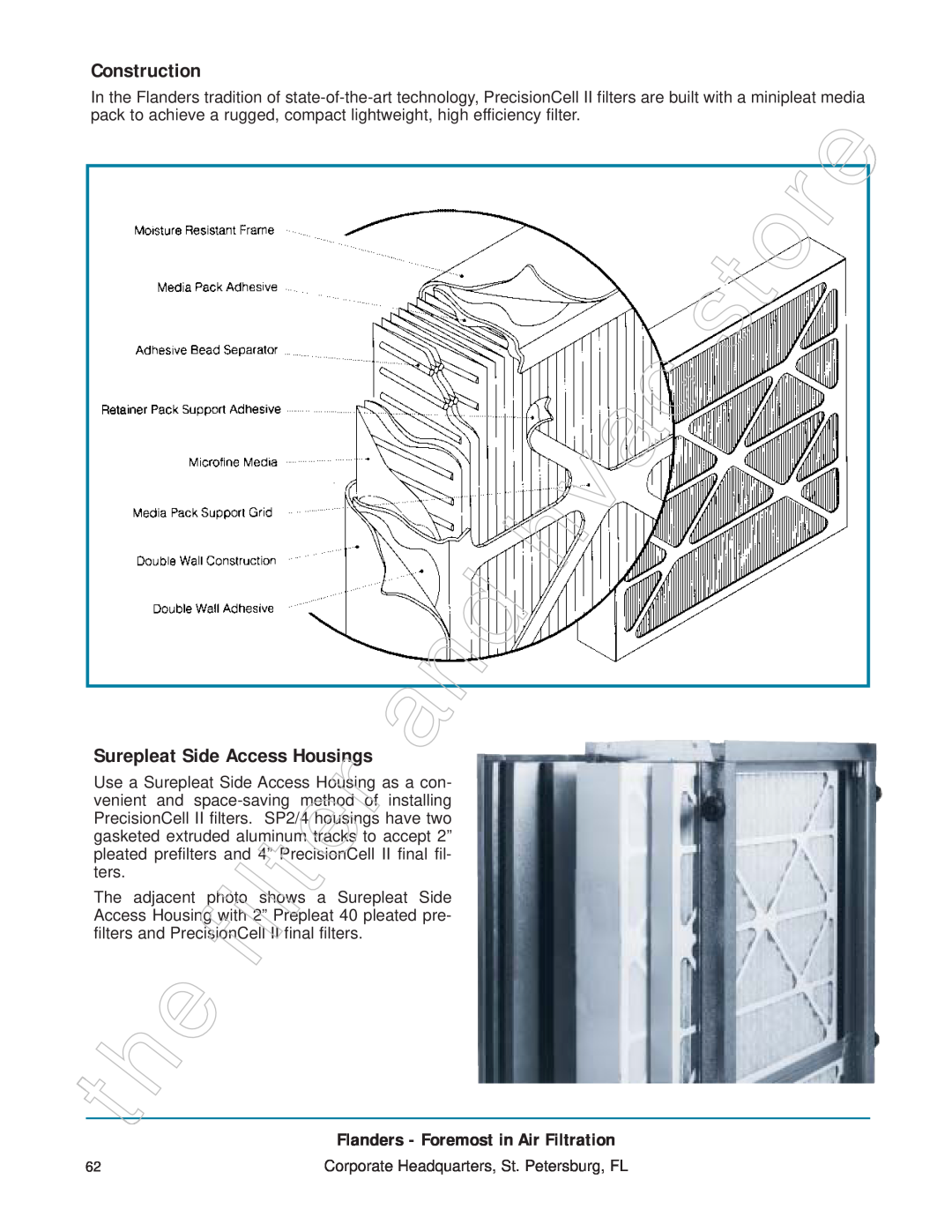 Honeywell 11255 manual Surepleat Side Access Housings, Construction, Flanders - Foremost in Air Filtration 