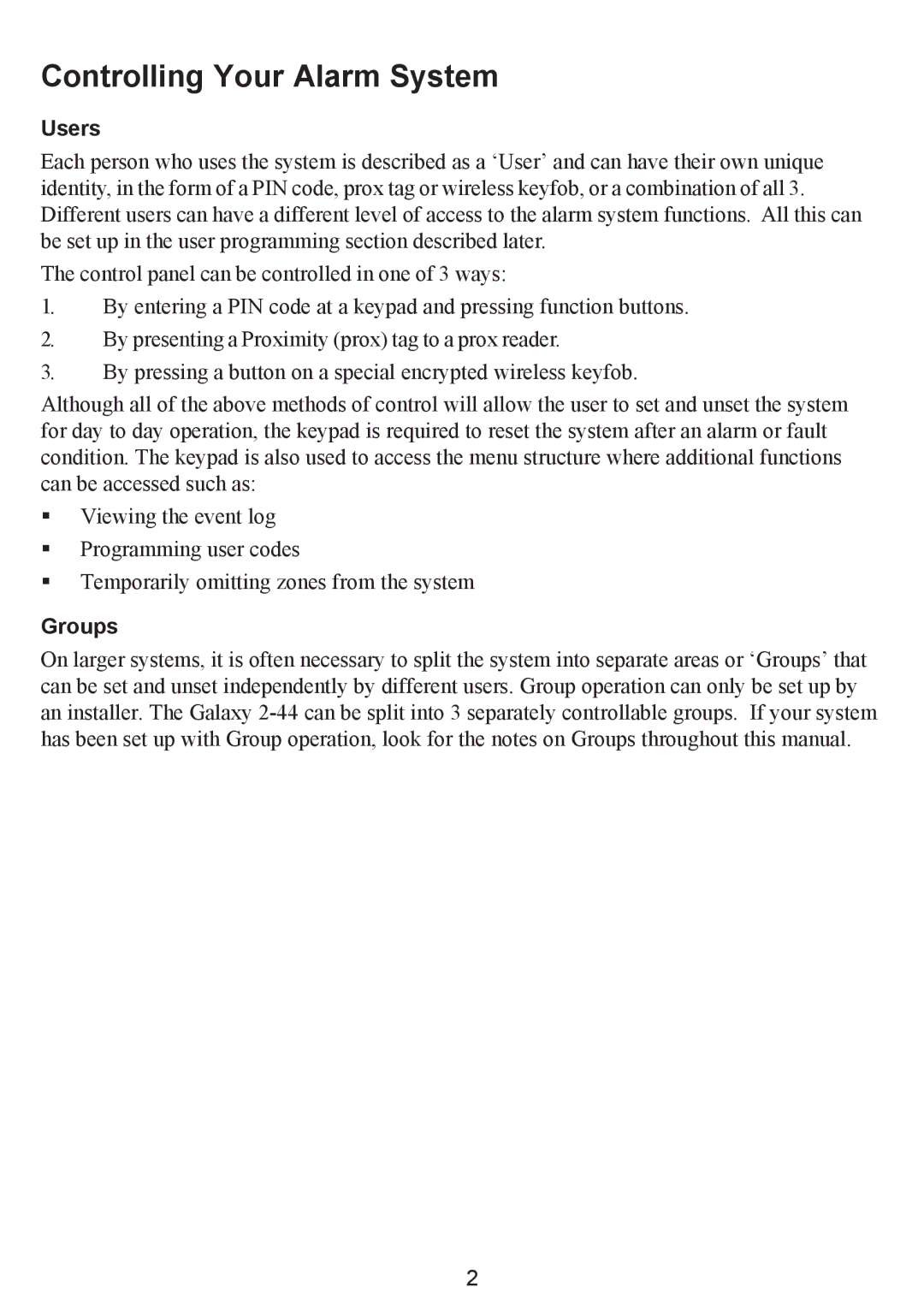 Honeywell 16103 manual Controlling Your Alarm System, Users, Groups 