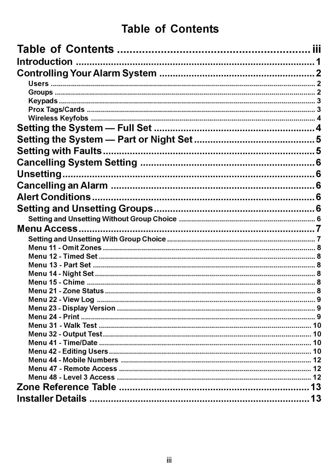 Honeywell 16103 manual Table of Contents 