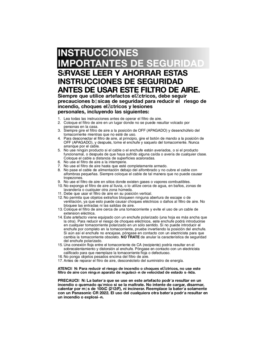 Honeywell 17005 owner manual Instrucciones Importantes DE Seguridad 