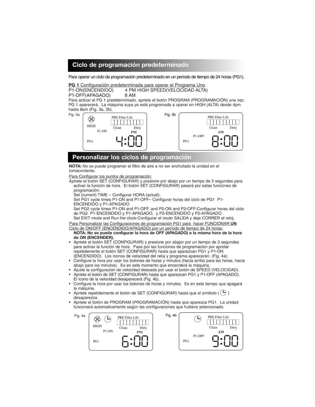 Honeywell 17005 owner manual Ciclo de programaci ón predeterminado, Personalizar los ciclos de programaci ó n 