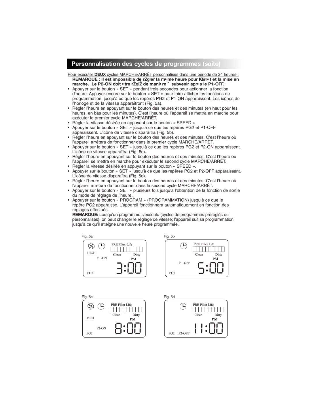 Honeywell 17005 owner manual Personnalisation des cycles de programmes suite 