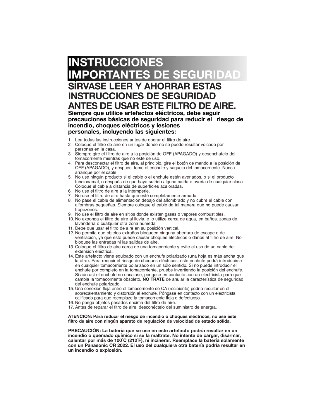 Honeywell 17005 owner manual Instrucciones Importantes DE Seguridad 