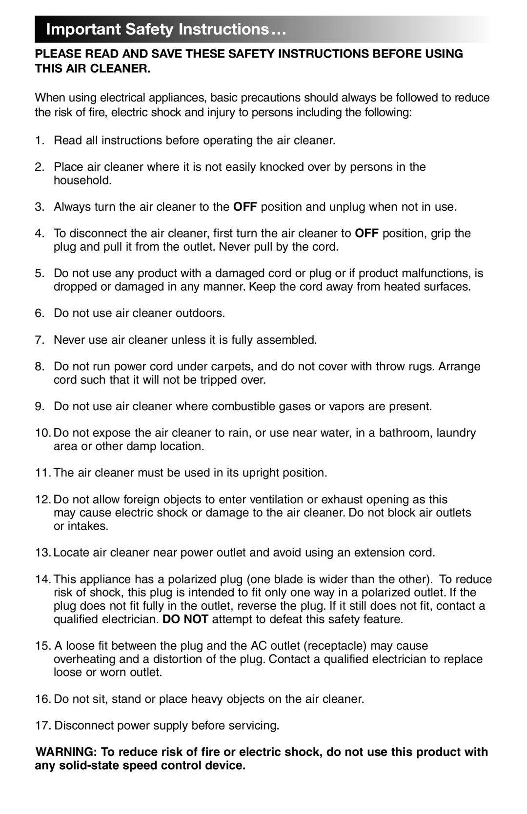 Honeywell 18150 Series owner manual Important Safety Instructions … 