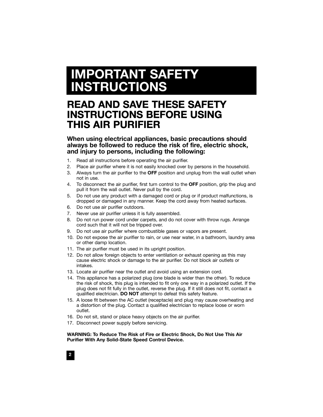 Honeywell 18155 owner manual Important Safety Instructions 