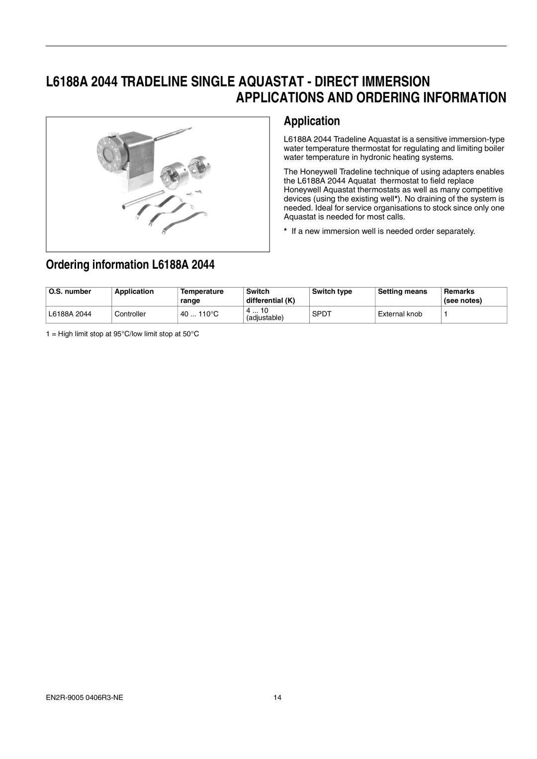 Honeywell 1EN2R-9005 0406R3-NE manual Ordering information L6188A, Spdt 