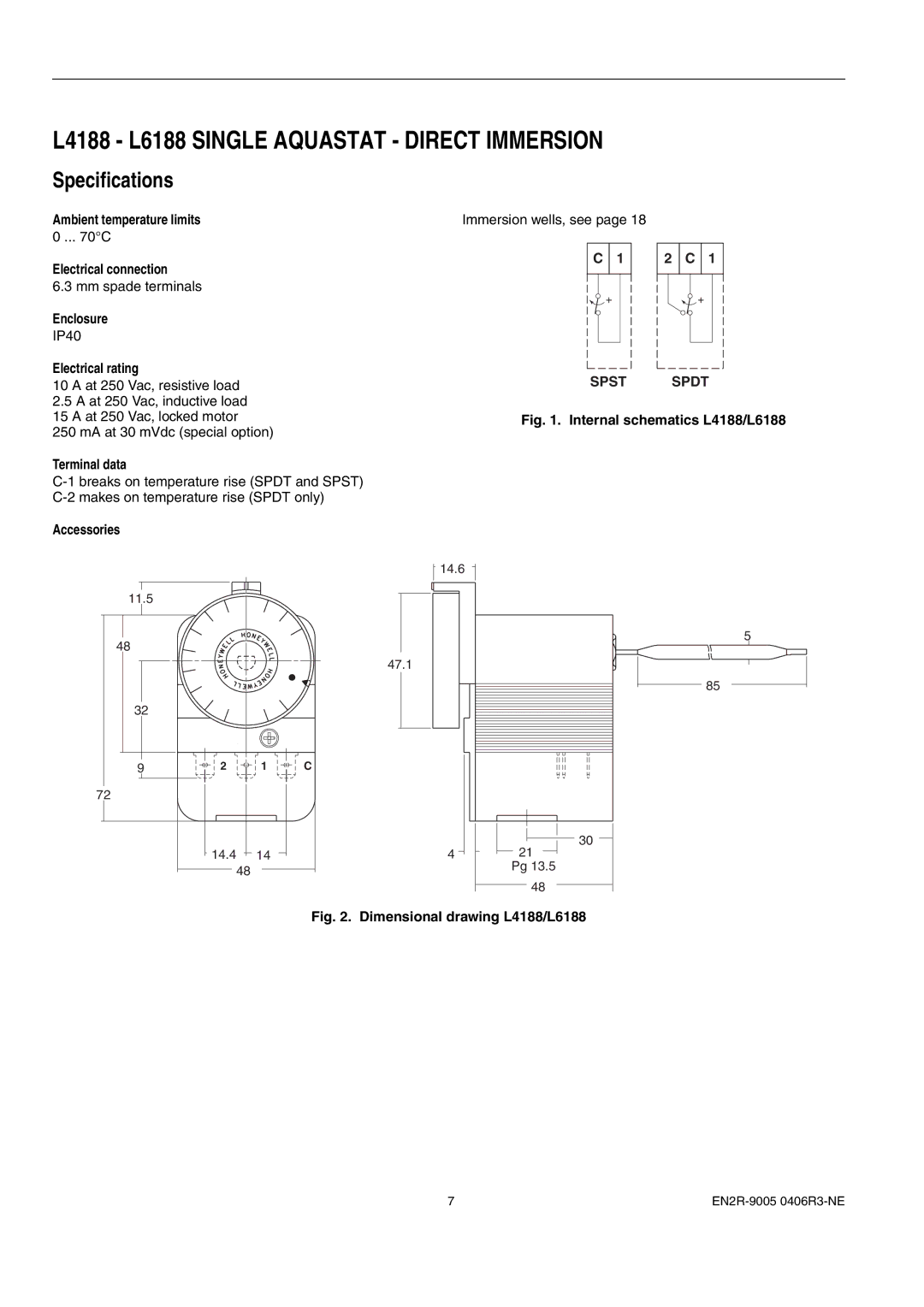 Honeywell 1EN2R-9005 0406R3-NE manual Specifications 