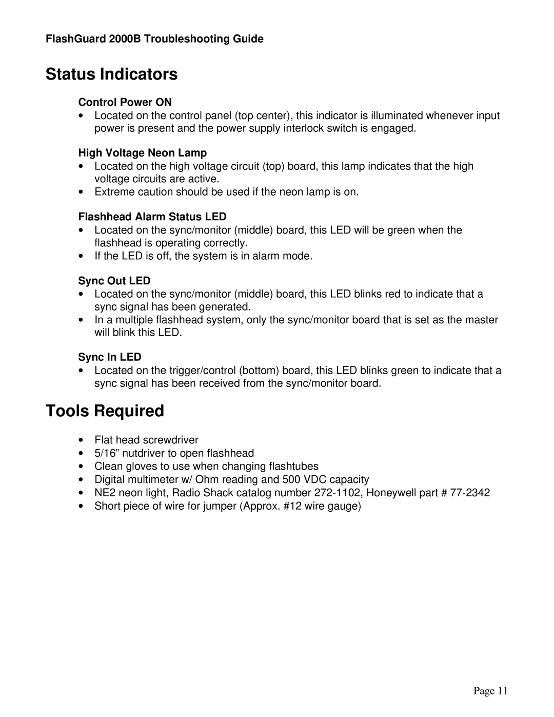 Honeywell 2000B manual Status Indicators, Tools Required 