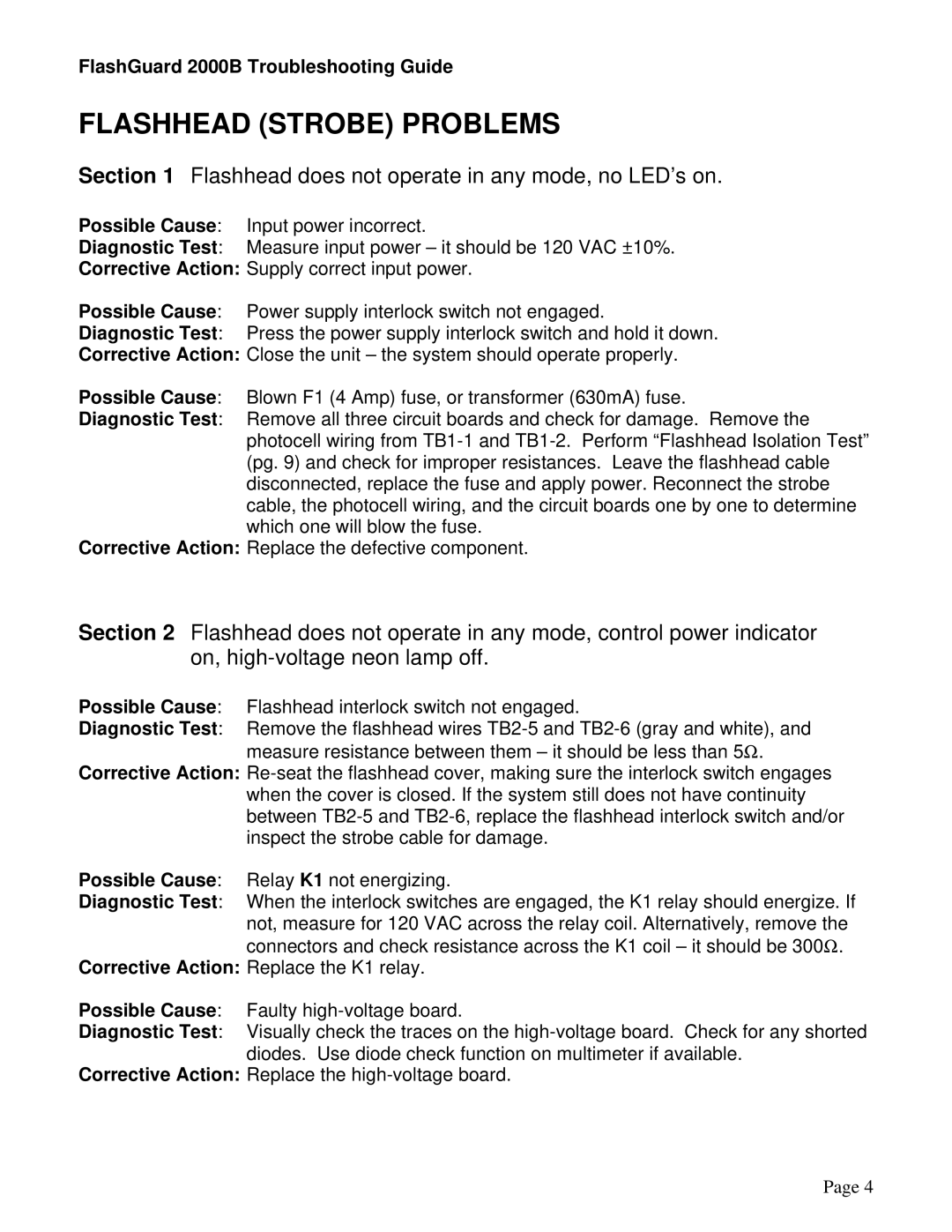 Honeywell 2000B manual Possible Cause, Diagnostic Test 