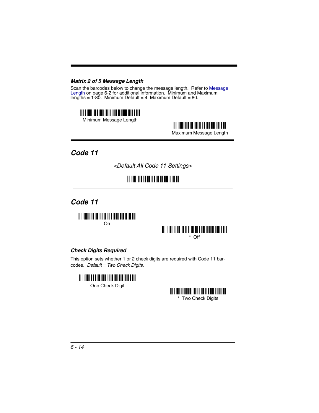 Honeywell 2020 manual Matrix 2 of 5 Message Length, Check Digits Required 