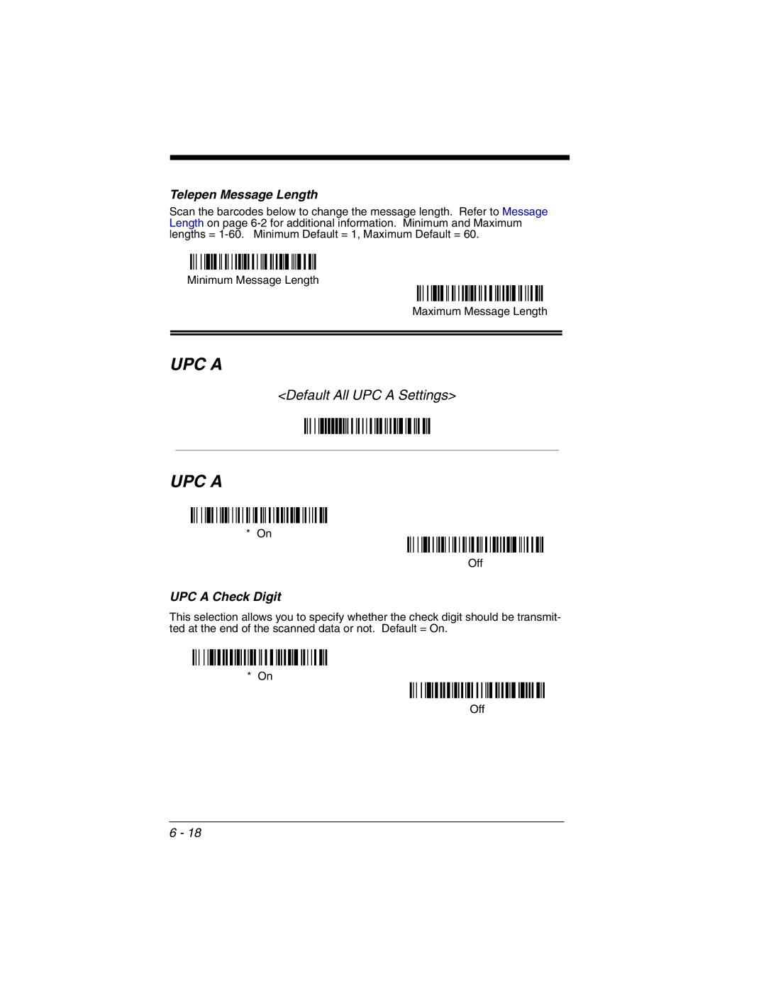 Honeywell 2020 manual Telepen Message Length, UPC a Check Digit 