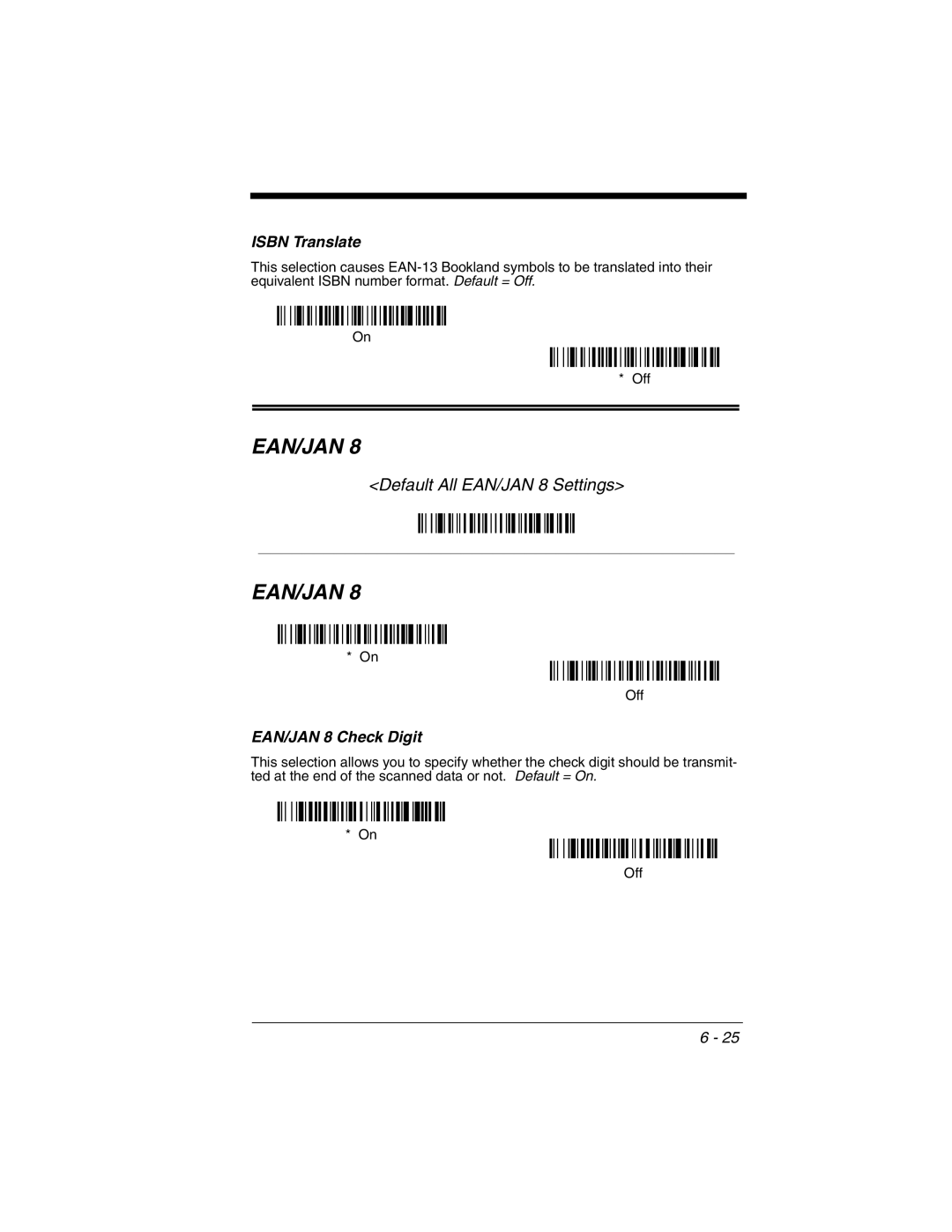 Honeywell 2020 manual Isbn Translate, EAN/JAN 8 Check Digit 