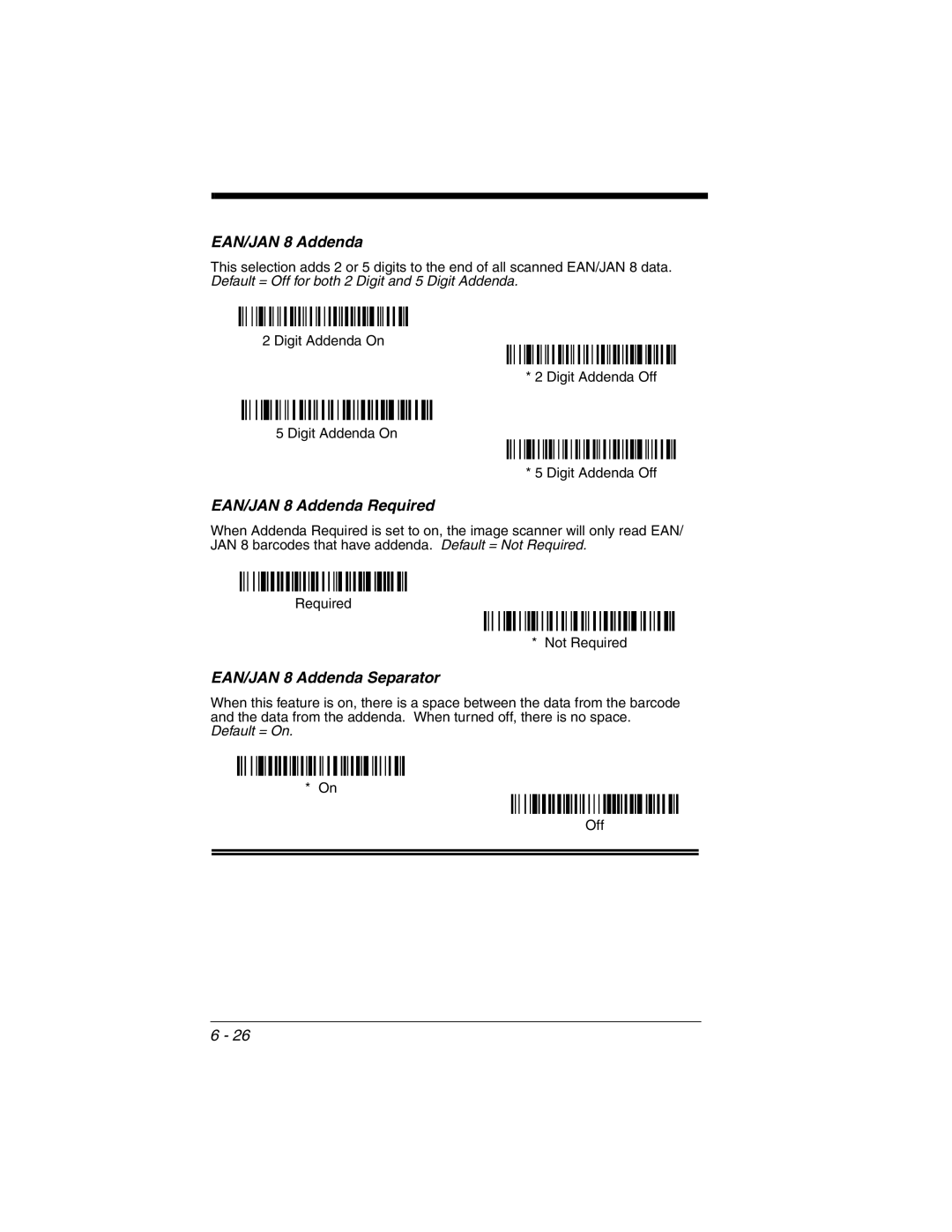 Honeywell 2020 manual EAN/JAN 8 Addenda Required, EAN/JAN 8 Addenda Separator 