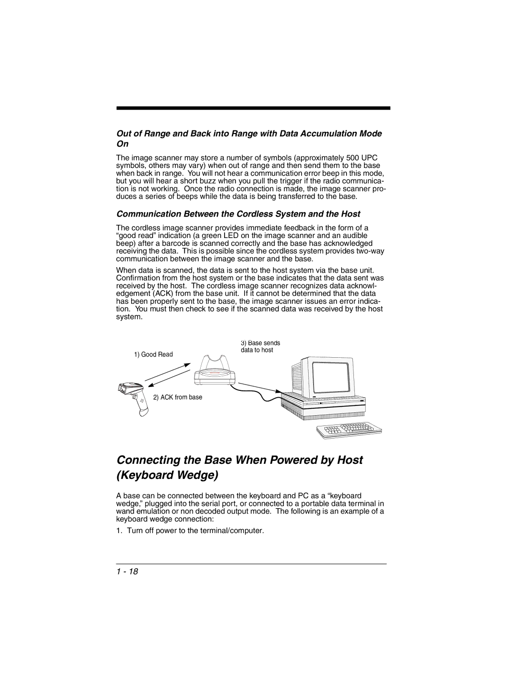 Honeywell 2020 manual Connecting the Base When Powered by Host Keyboard Wedge 