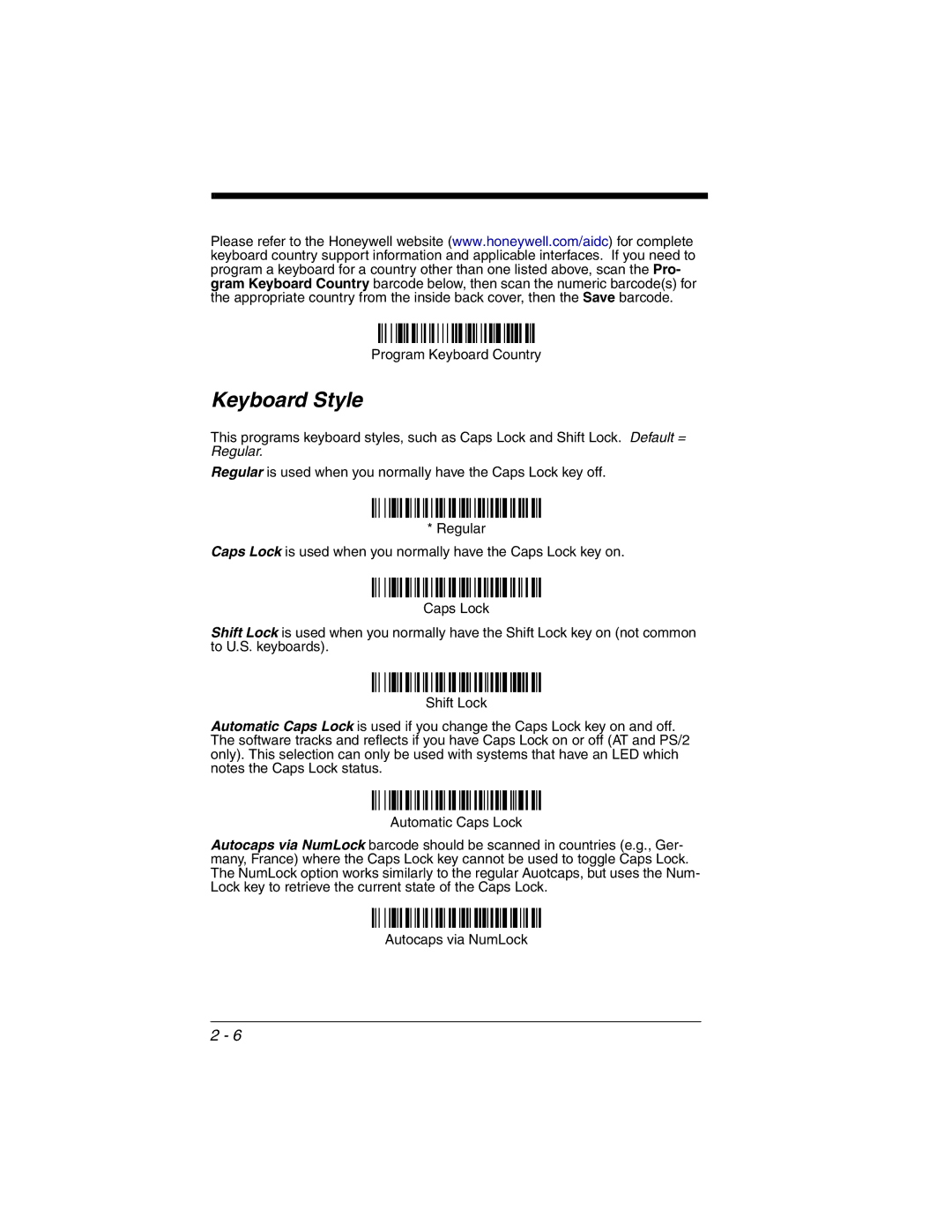 Honeywell 2020 manual Keyboard Style 