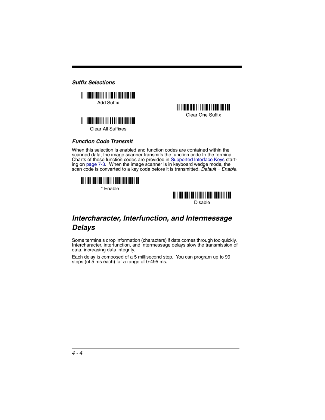 Honeywell 2020 manual Intercharacter, Interfunction, and Intermessage Delays, Suffix Selections, Function Code Transmit 