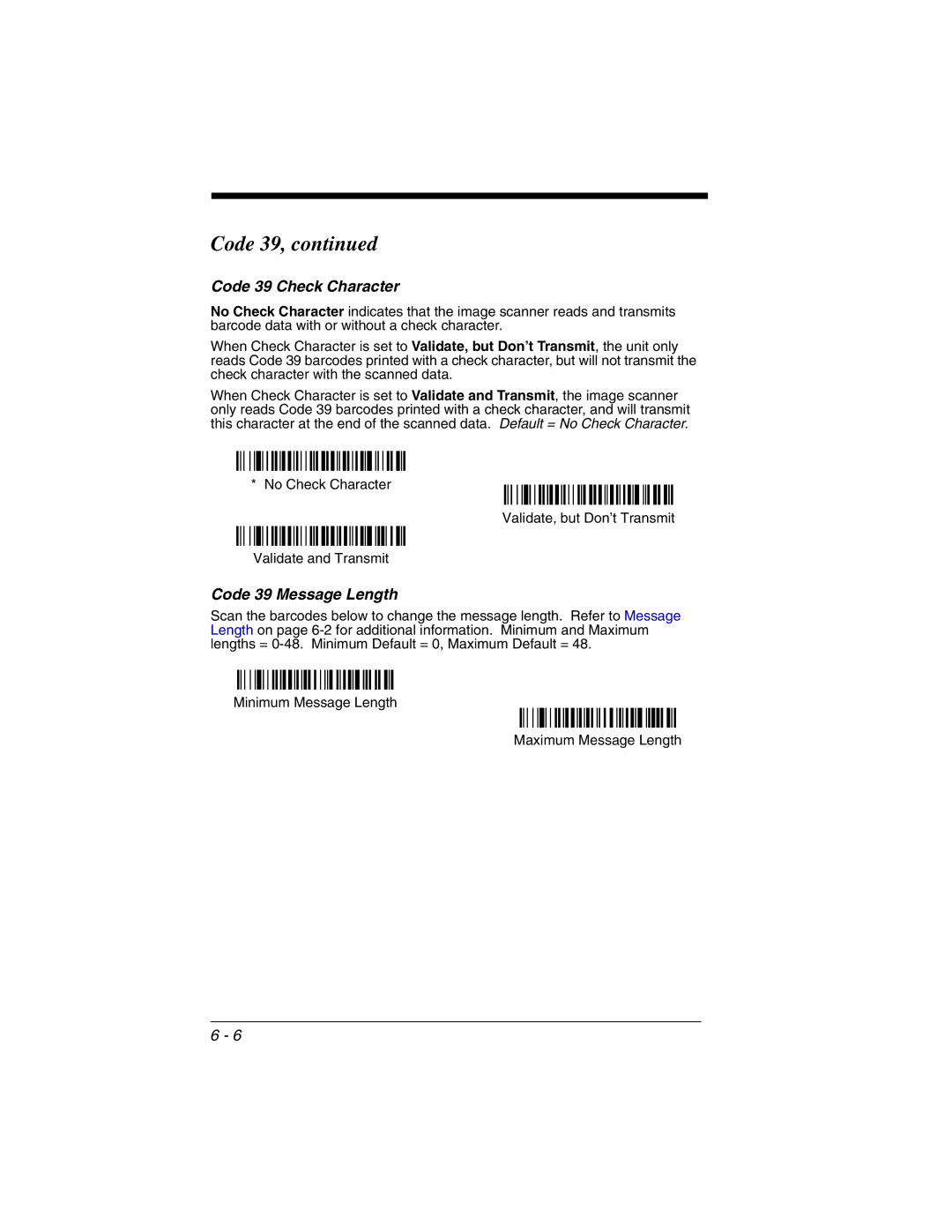 Honeywell 2020 manual Code 39 Check Character, Code 39 Message Length 