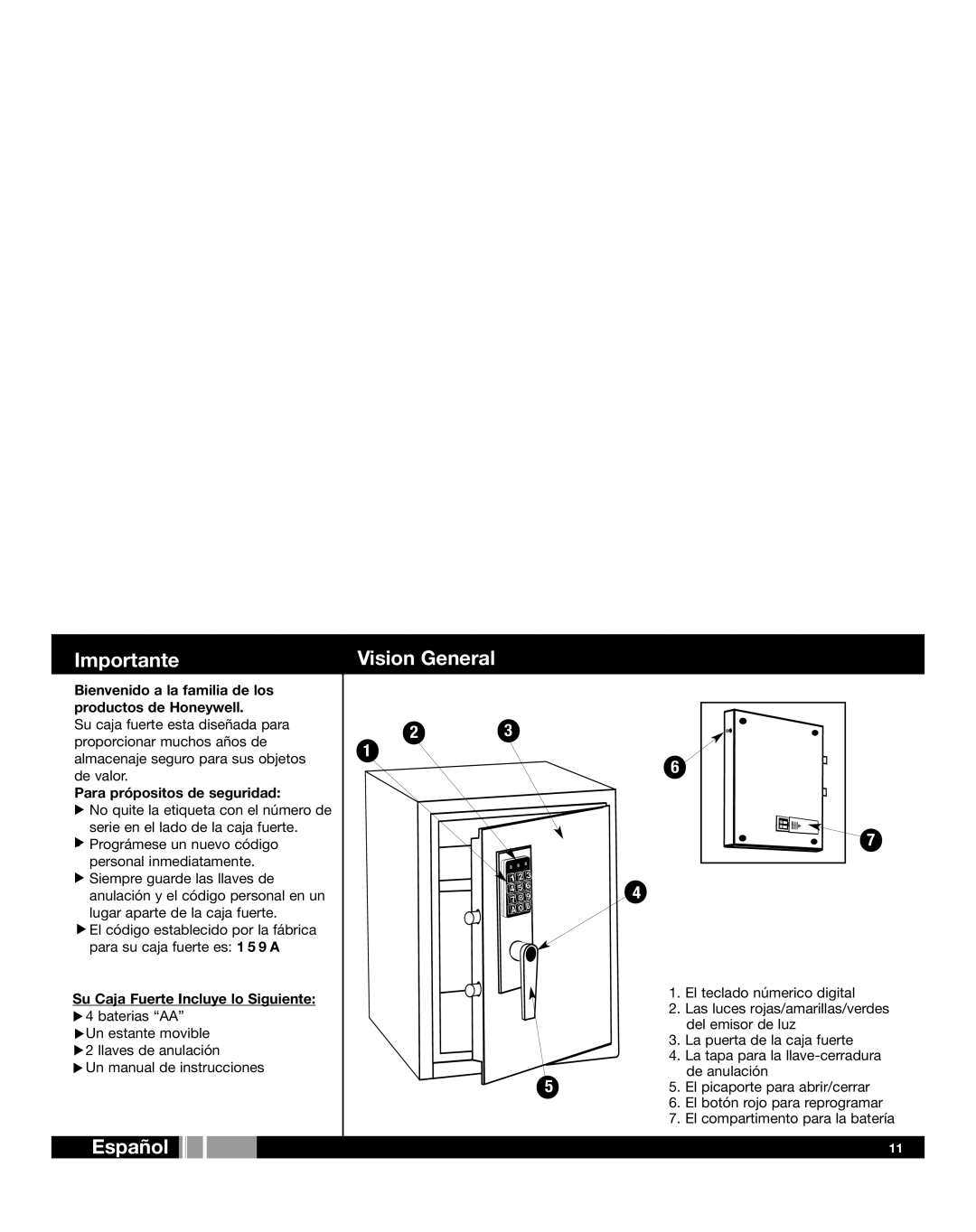 Honeywell 2077D manual Importante, Vision General, Español 