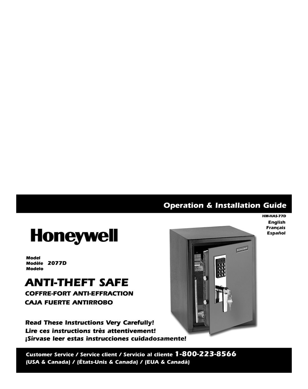 Honeywell 2077D manual Anti-Theftsafe, Operation & Installation Guide, Coffre-Fort Anti-Effraction Caja Fuerte Antirrobo 