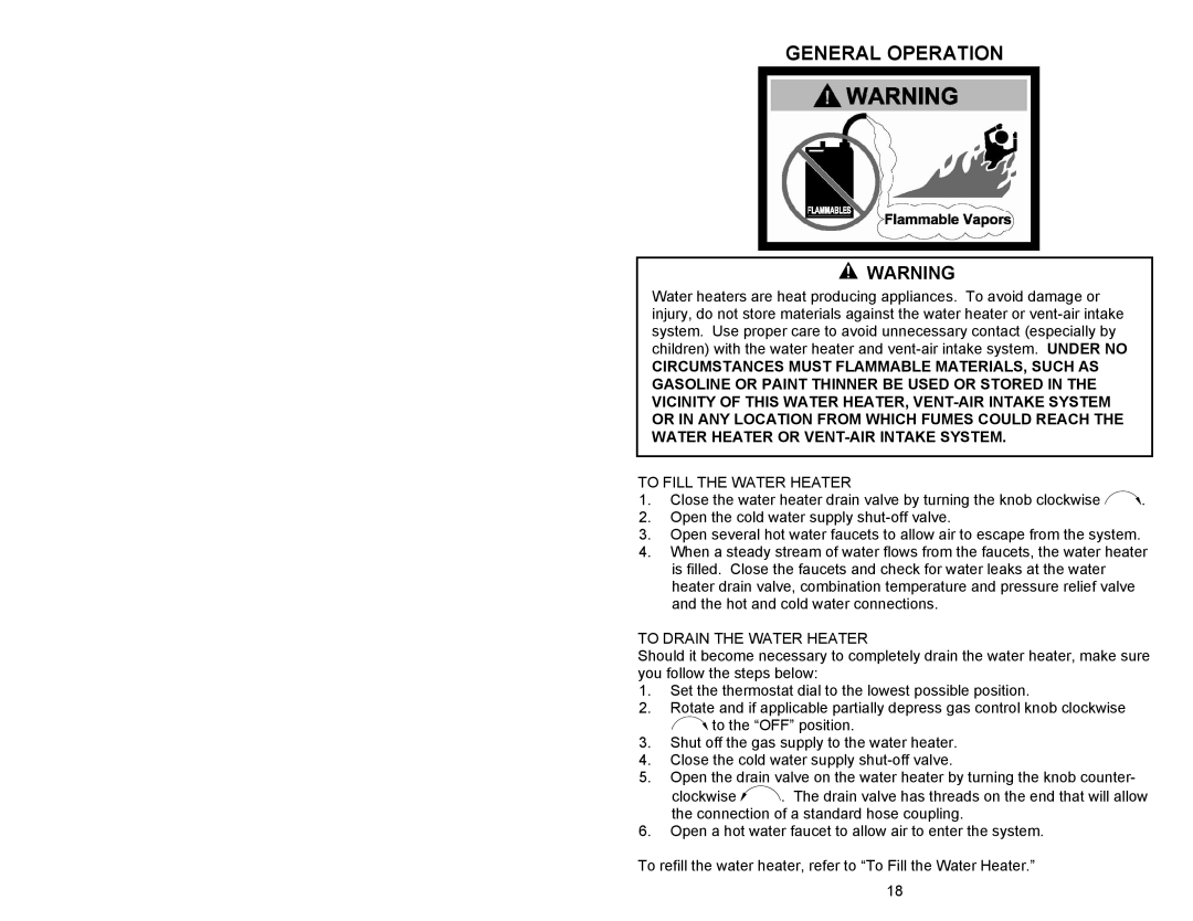 Honeywell 238-47969-00A, Gas Water Heater instruction manual General Operation 