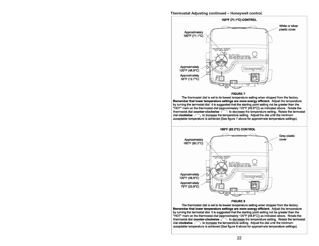 Honeywell 238-47969-00A, Gas Water Heater instruction manual Thermostat Adjusting Honeywell control 