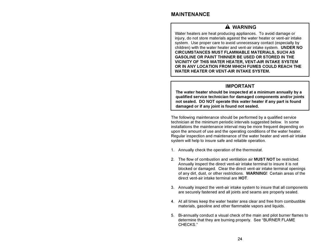 Honeywell 238-47969-00A, Gas Water Heater instruction manual Maintenance 