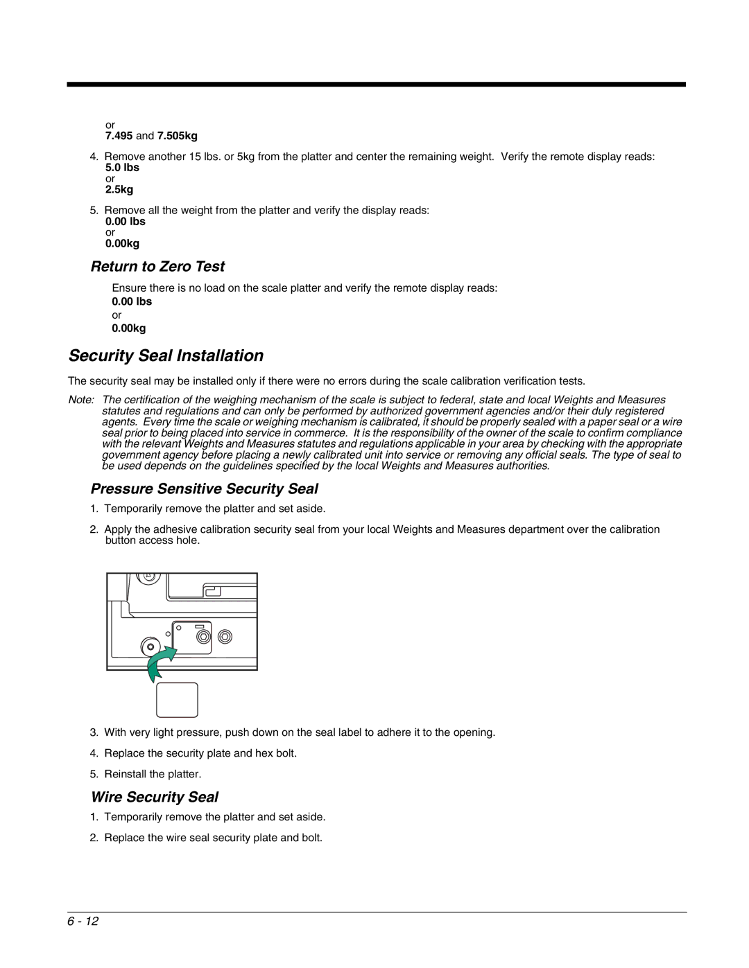 Honeywell 2700 manual Security Seal Installation, Return to Zero Test, Pressure Sensitive Security Seal, Wire Security Seal 