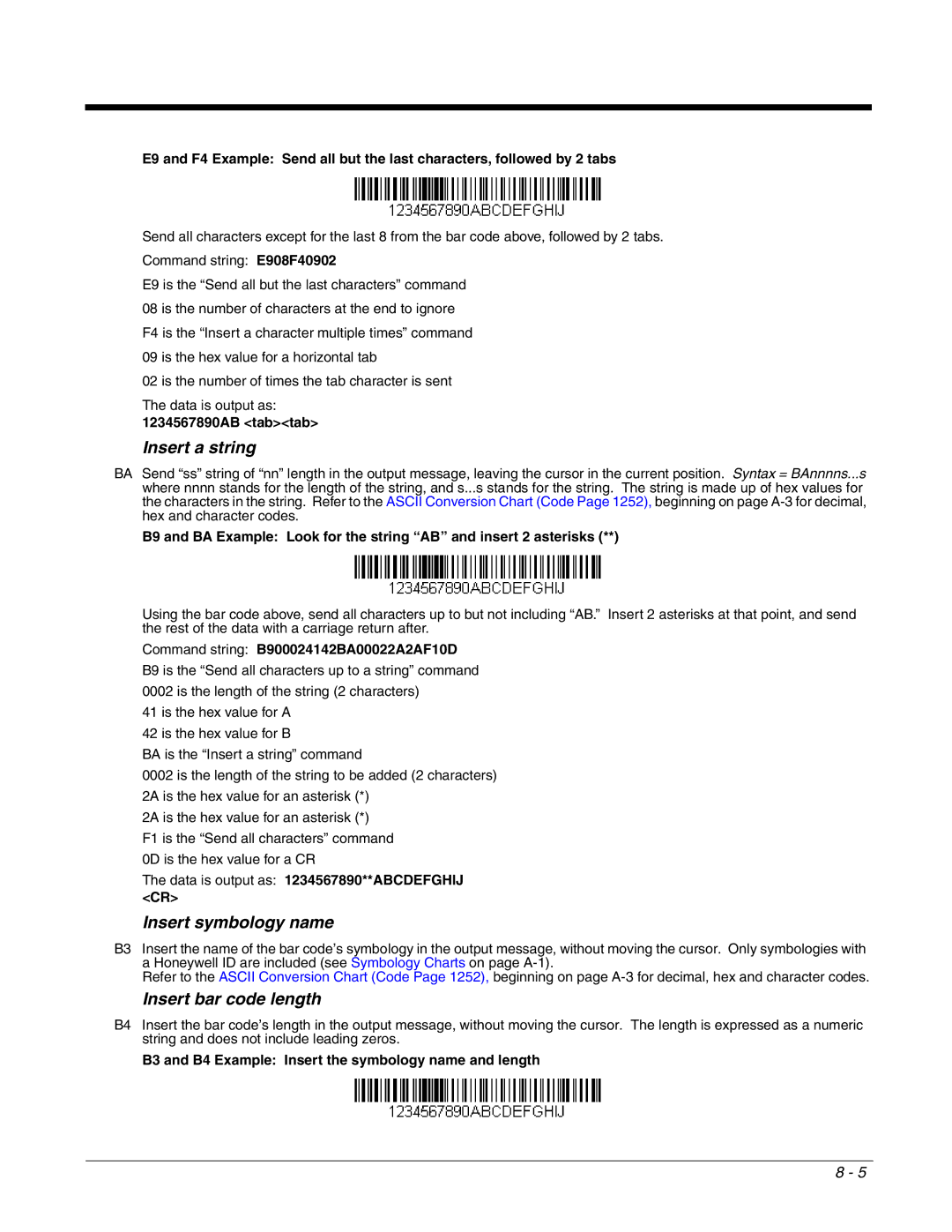 Honeywell 2700 manual Insert a string, Insert symbology name, Insert bar code length 