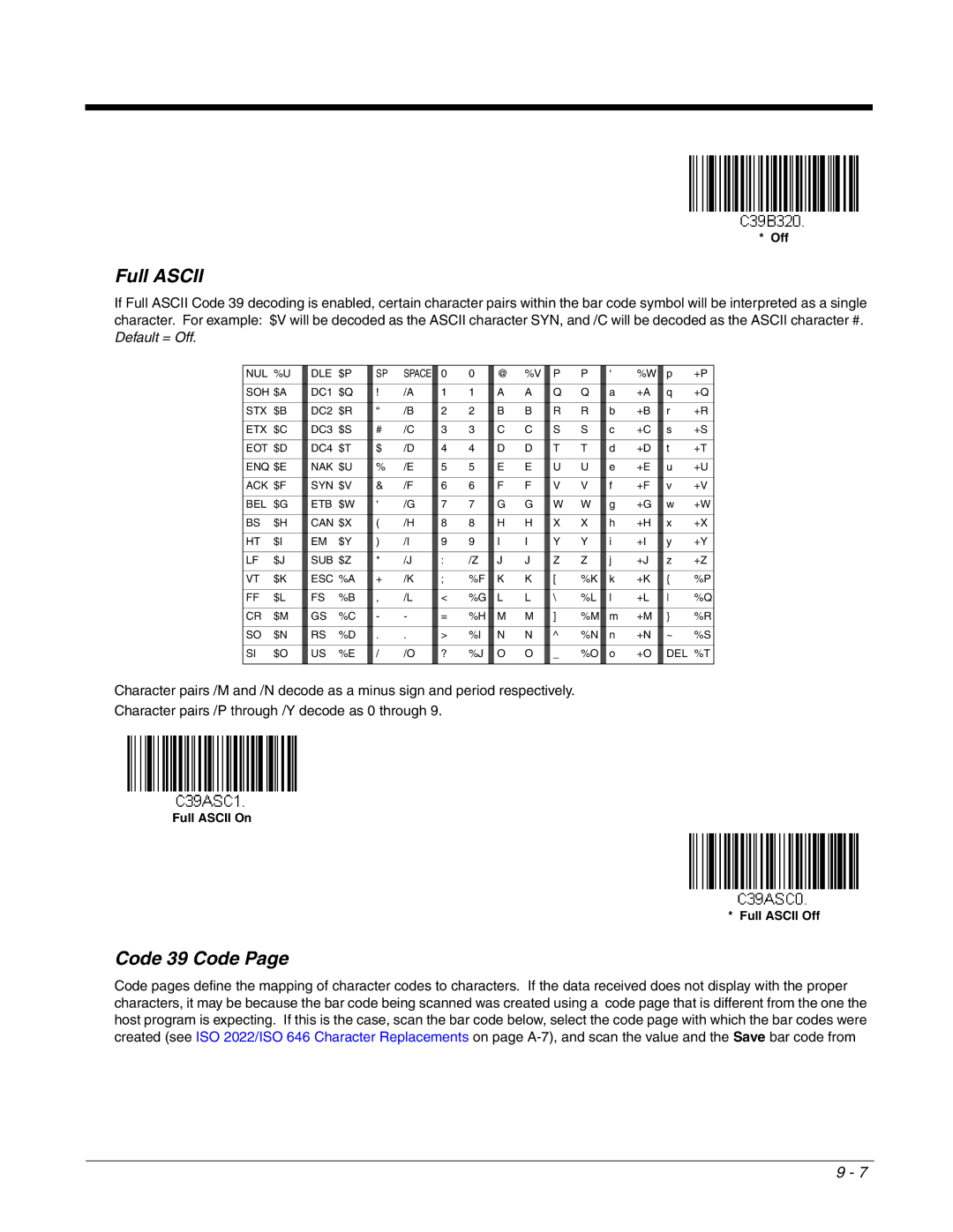 Honeywell 2700 manual Full Ascii, Code 39 Code 