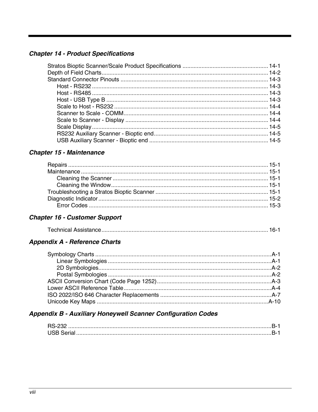 Honeywell 2700 manual Product Specifications, Maintenance, Customer Support, Appendix a Reference Charts 