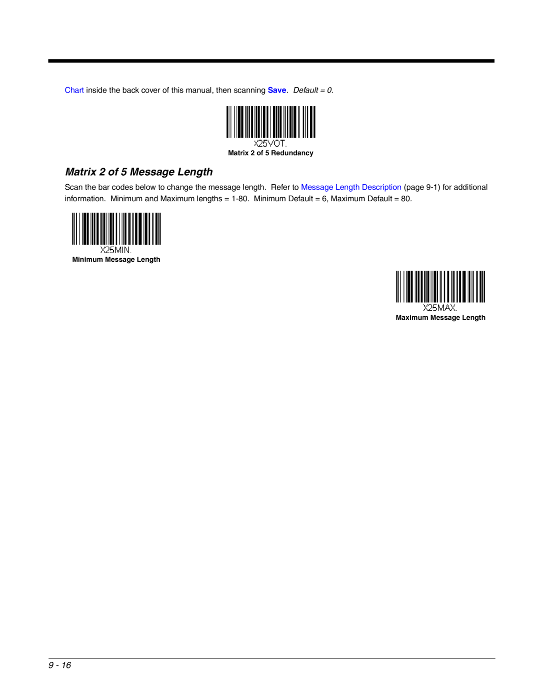 Honeywell 2700 manual Matrix 2 of 5 Message Length 