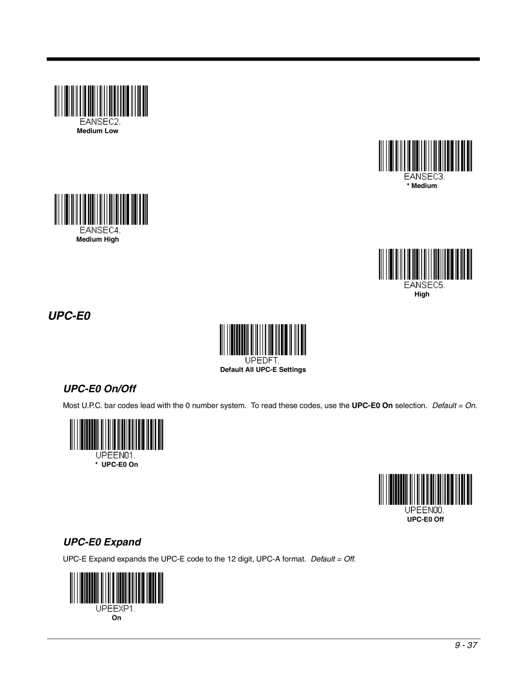 Honeywell 2700 manual UPC-E0 On/Off, UPC-E0 Expand 