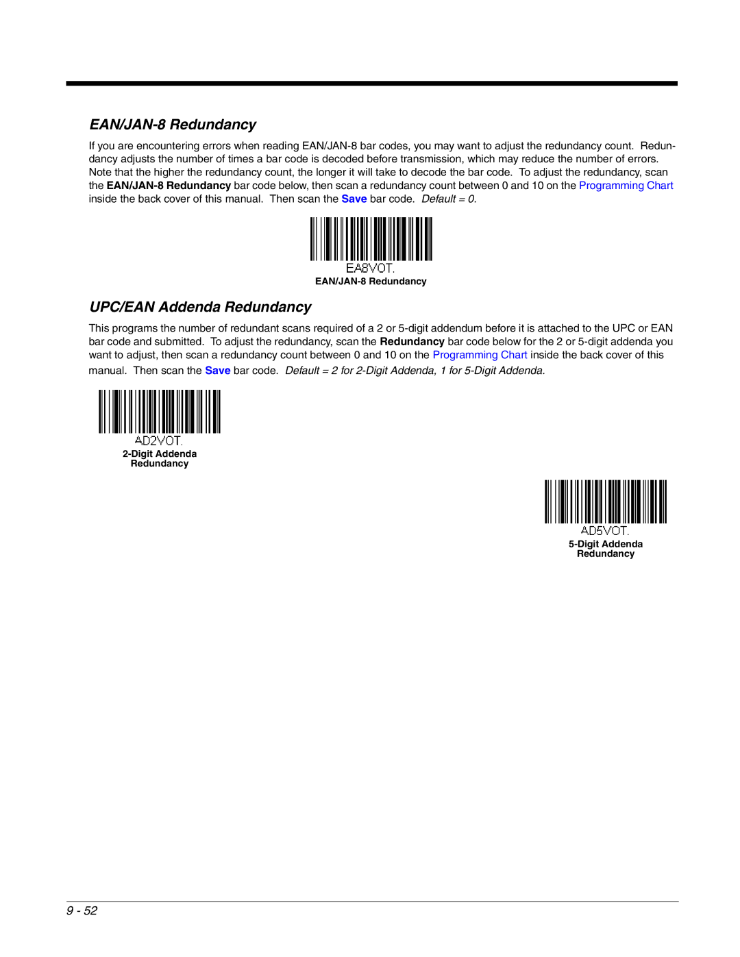 Honeywell 2700 manual EAN/JAN-8 Redundancy, UPC/EAN Addenda Redundancy 