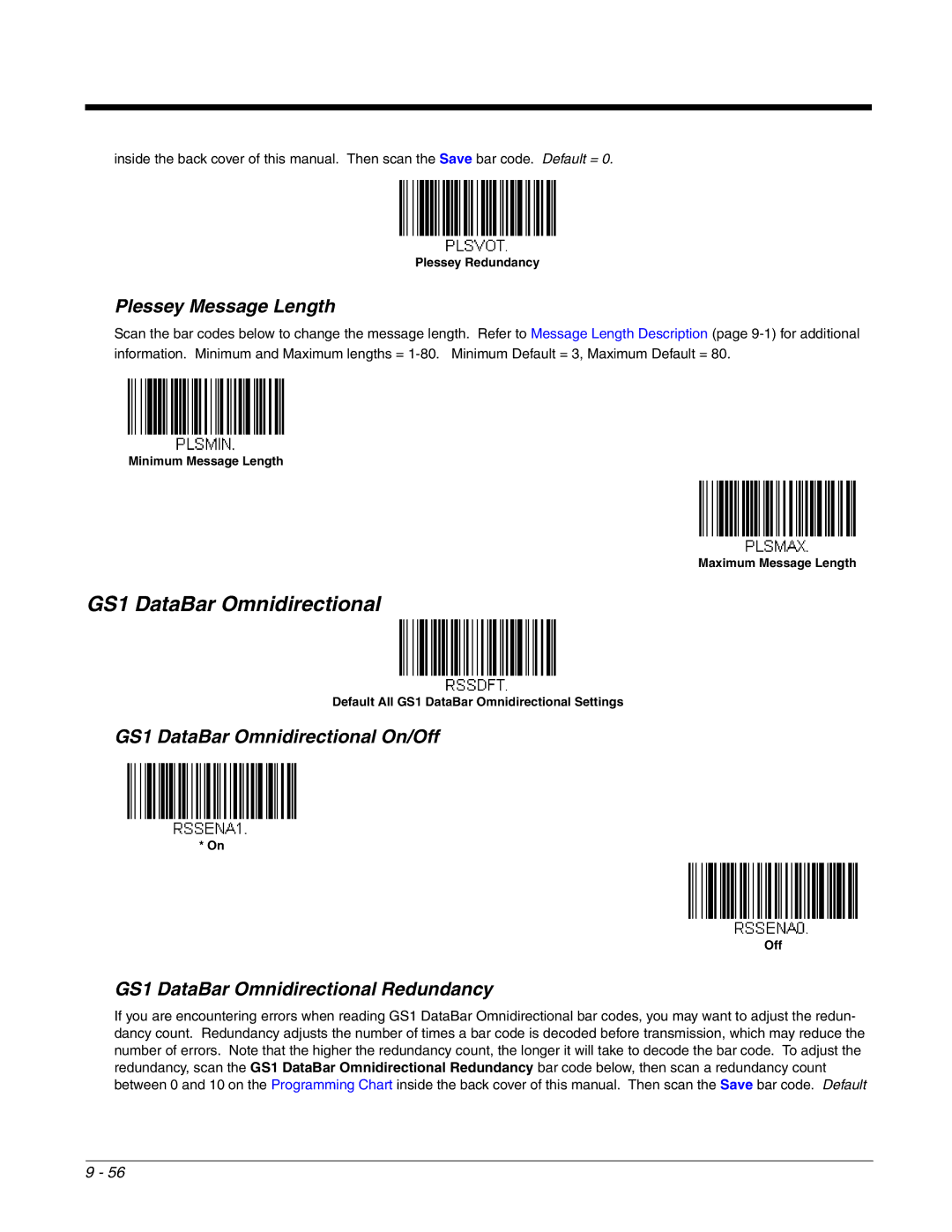 Honeywell 2700 Plessey Message Length, GS1 DataBar Omnidirectional On/Off, GS1 DataBar Omnidirectional Redundancy 