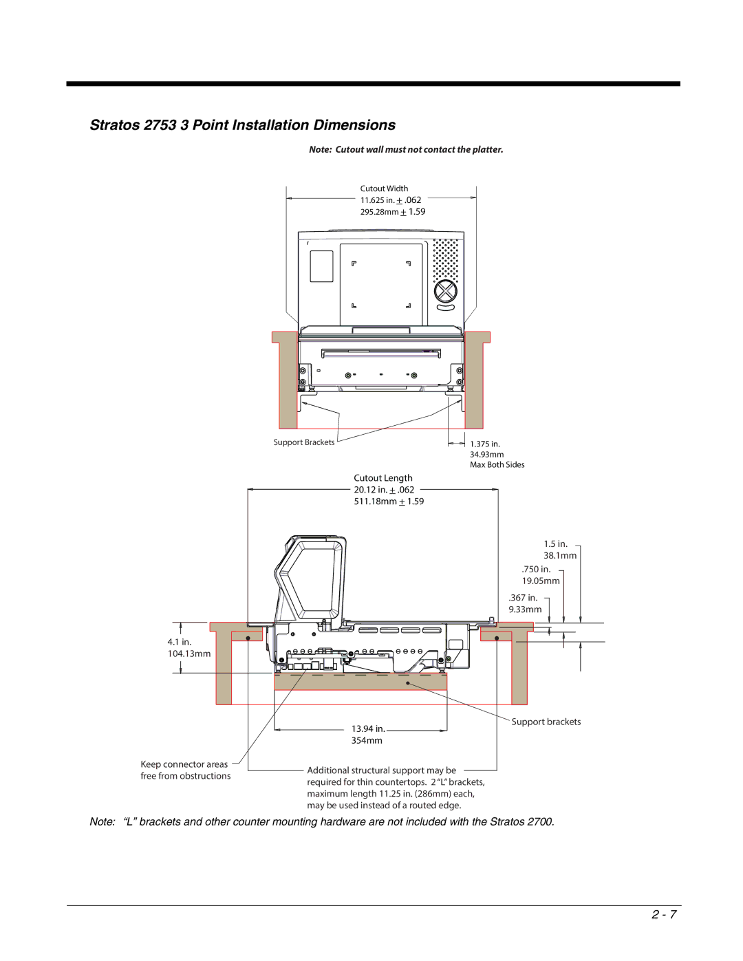 Honeywell 2700 manual Stratos 2753 3 Point Installation Dimensions 