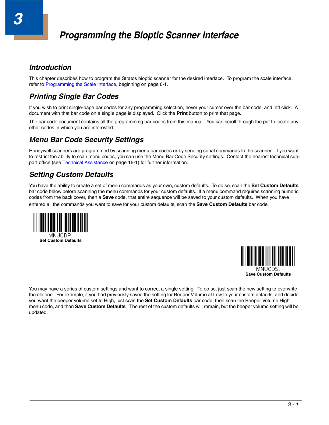 Honeywell 2700 manual Programming the Bioptic Scanner Interface, Introduction, Menu Bar Code Security Settings 