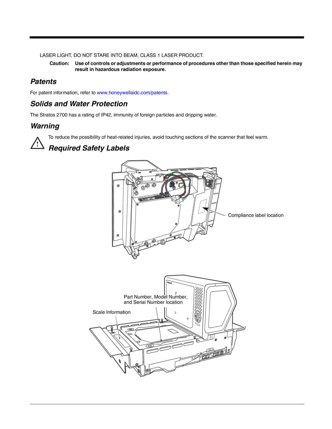 Honeywell 2700 manual Patents Solids and Water Protection, Required Safety Labels 