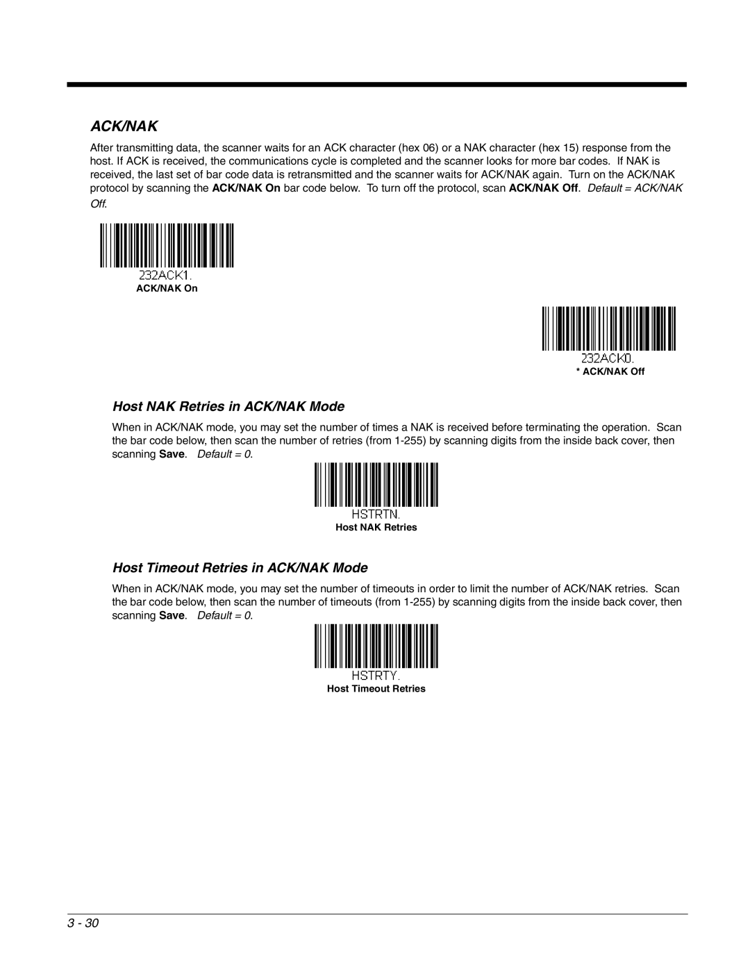 Honeywell 2700 manual Host NAK Retries in ACK/NAK Mode, Host Timeout Retries in ACK/NAK Mode 