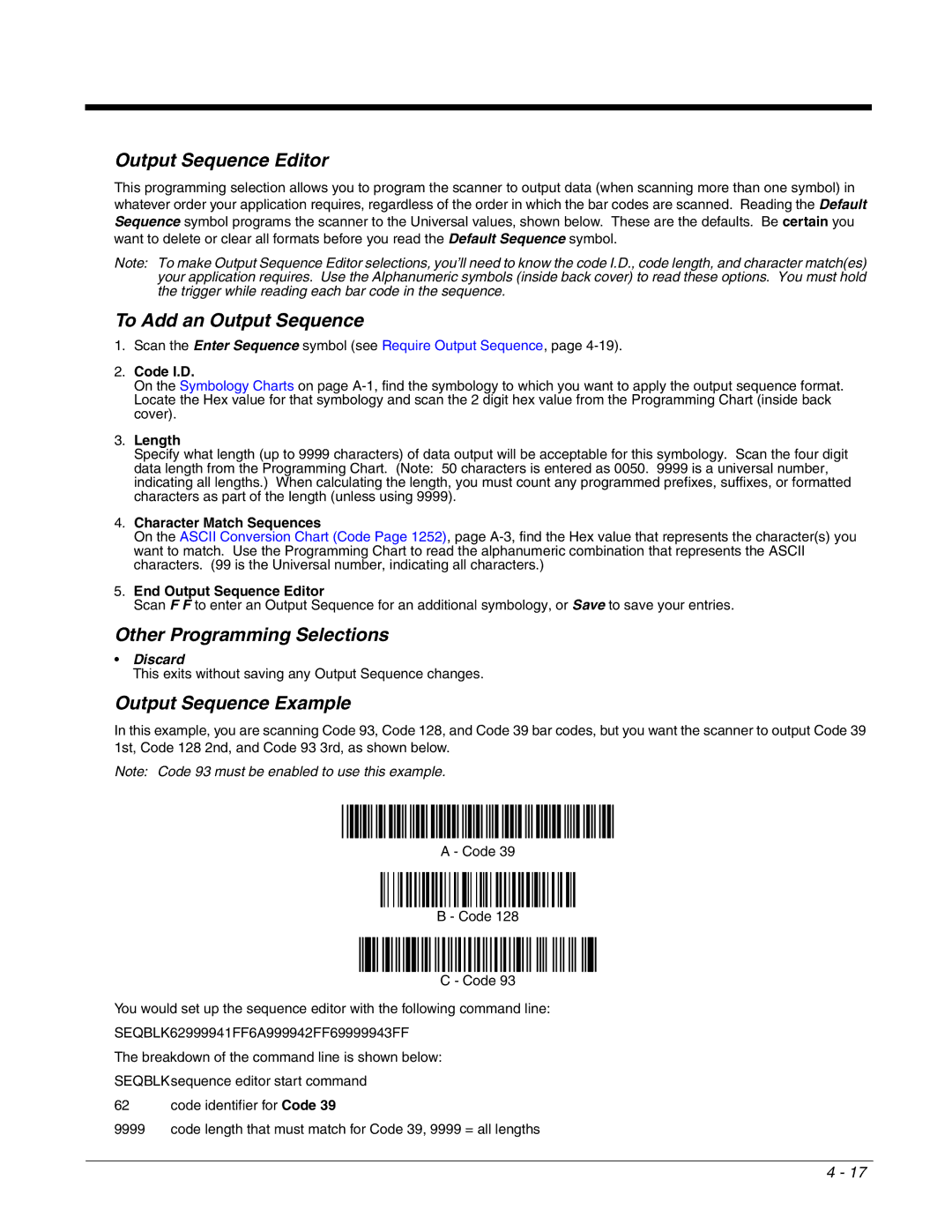 Honeywell 2700 Output Sequence Editor, To Add an Output Sequence, Other Programming Selections, Output Sequence Example 