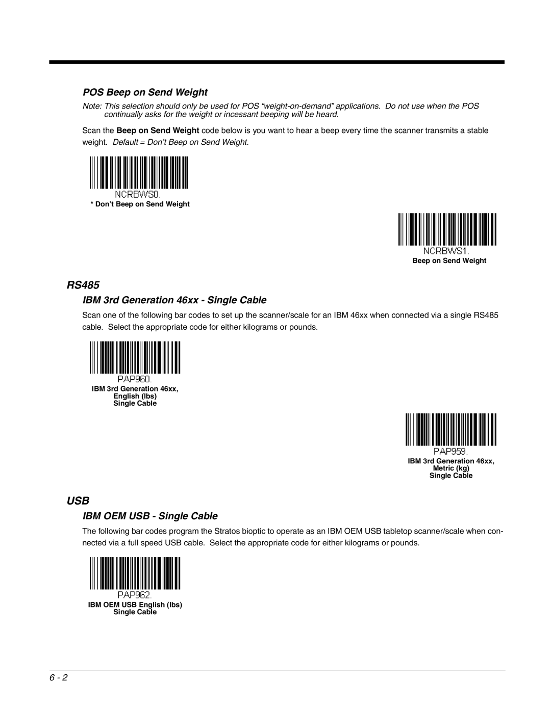 Honeywell 2700 manual POS Beep on Send Weight, IBM 3rd Generation 46xx Single Cable, IBM OEM USB Single Cable 
