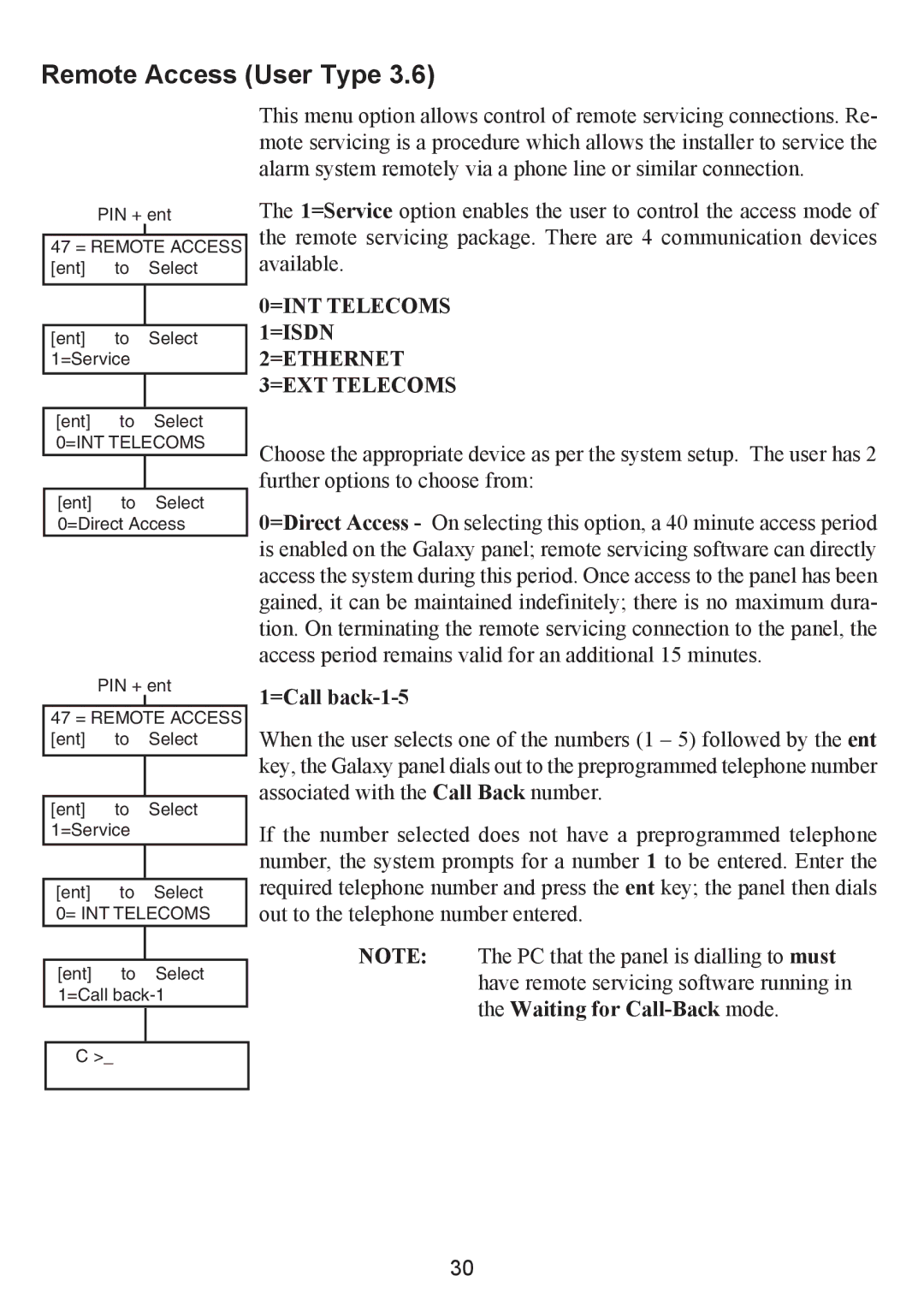 Honeywell 3-144C, 3-520C, 3-48C manual Remote Access User Type, =Call back-1-5 
