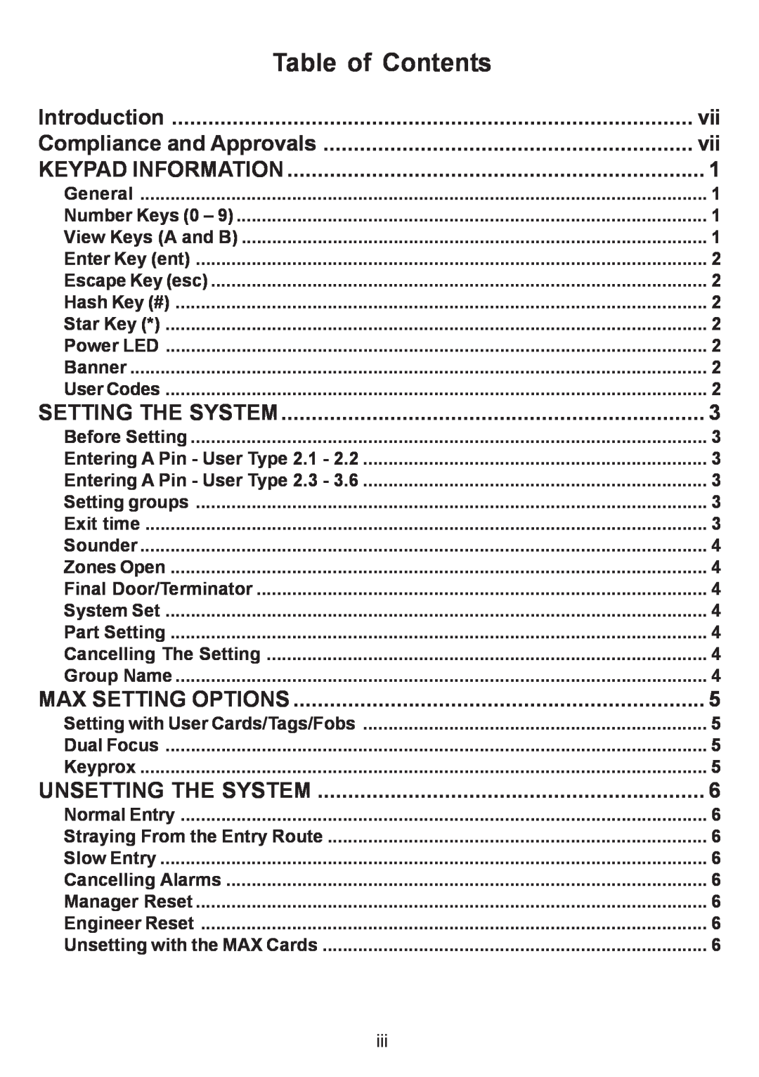 Honeywell 3-144C, 3-520C Table of Contents, Introduction, Compliance and Approvals, Keypad Information, Setting The System 