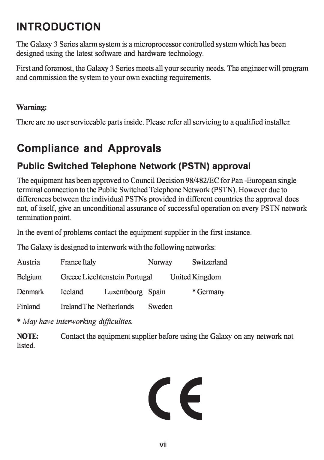 Honeywell 3-48C, 3-520C, 3-144C Introduction, Compliance and Approvals, Public Switched Telephone Network PSTN approval 