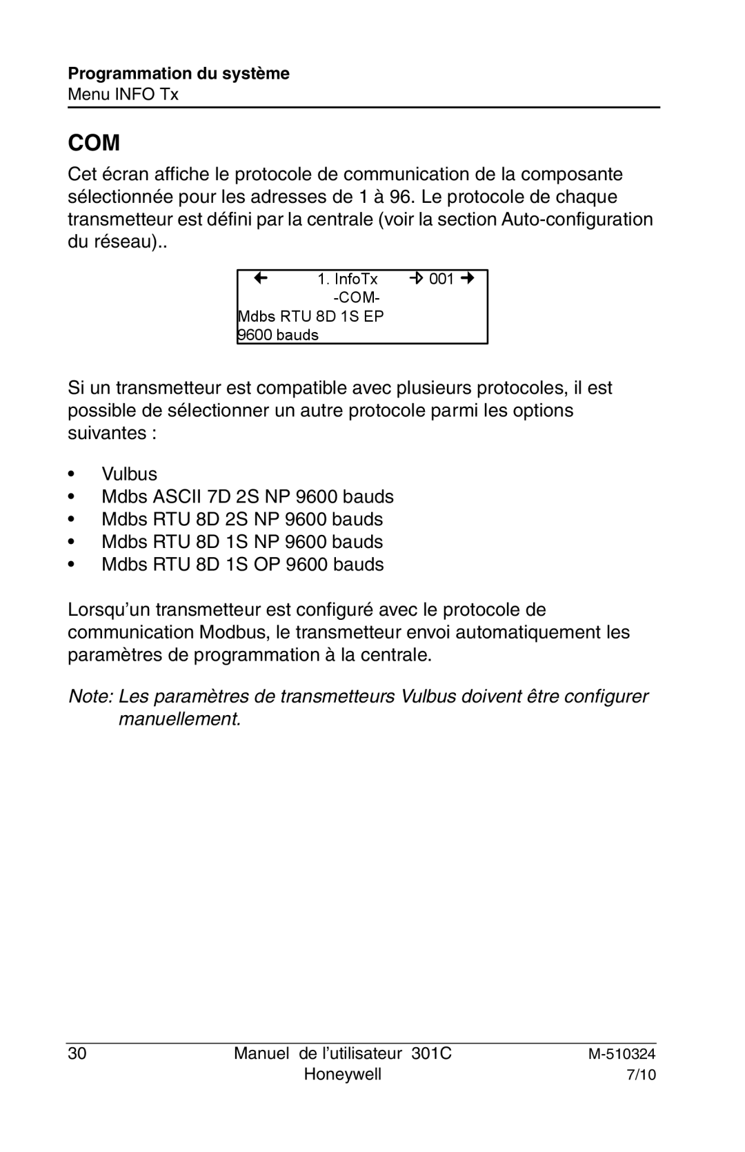 Honeywell 301c user manual Com 