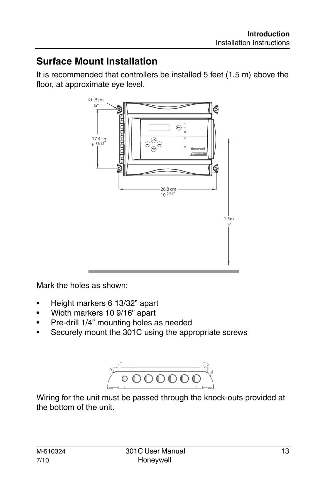 Honeywell 301c user manual Surface Mount Installation 