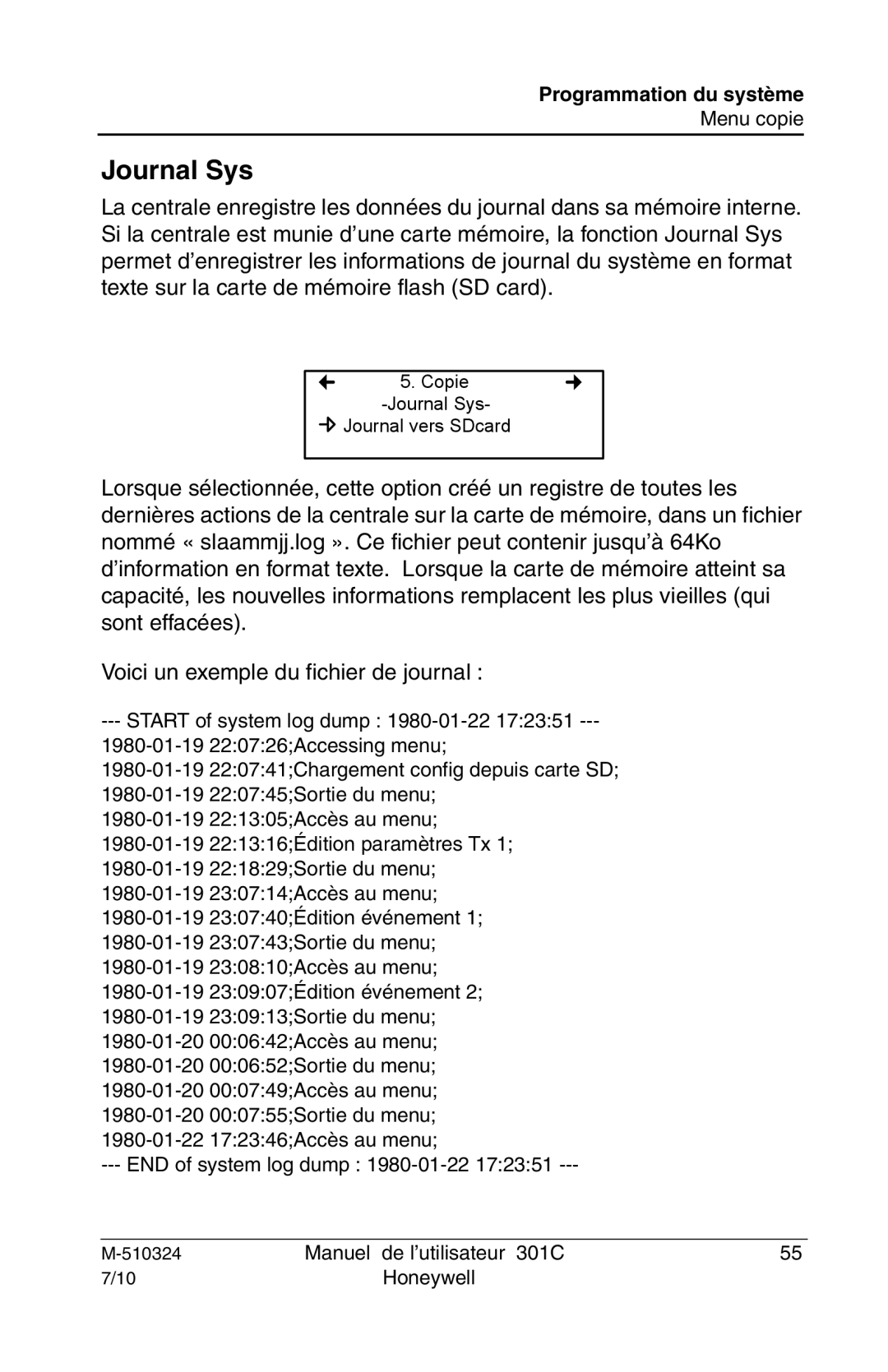 Honeywell 301c user manual Journal Sys 