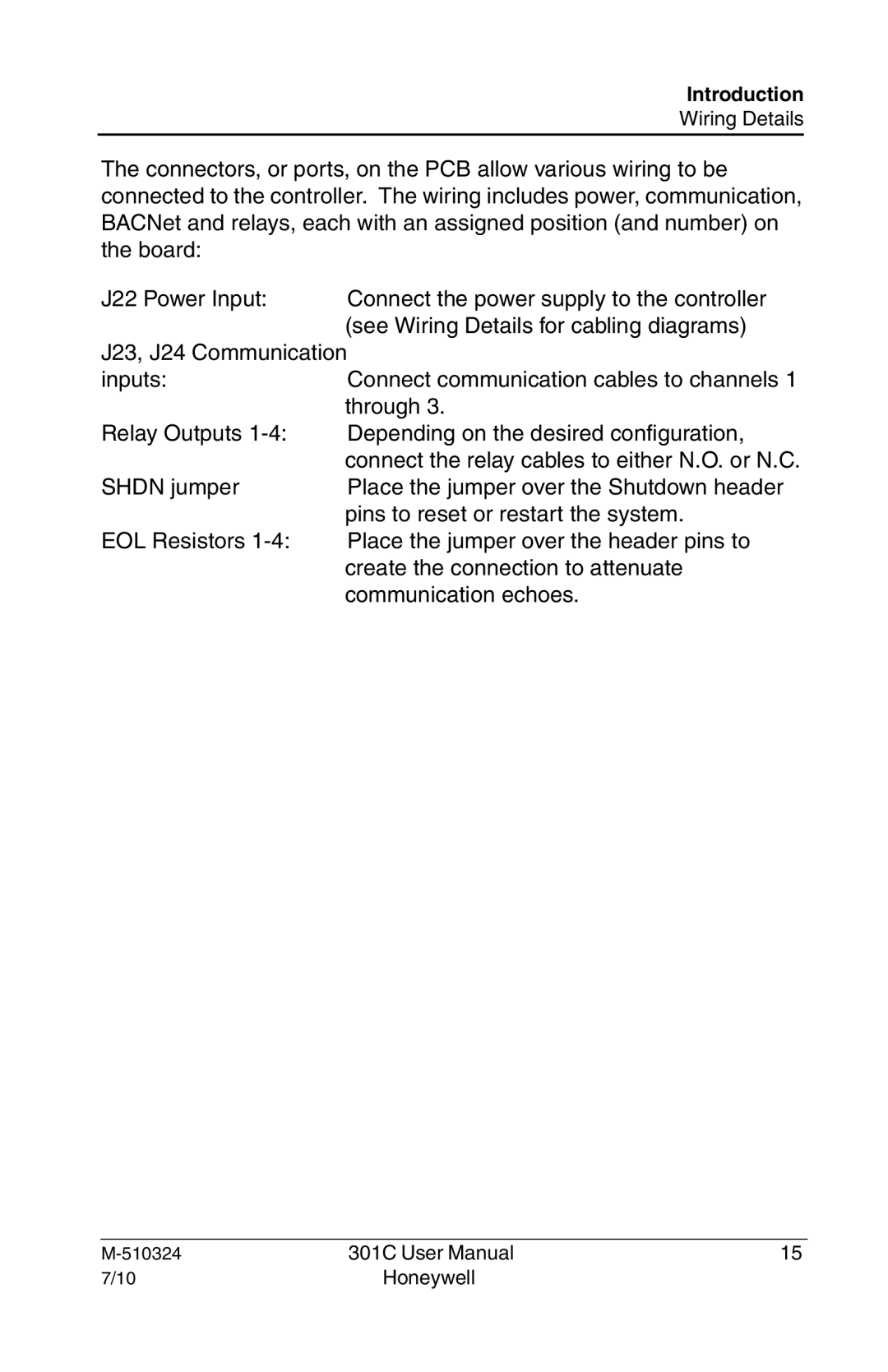 Honeywell 301c user manual Introduction 