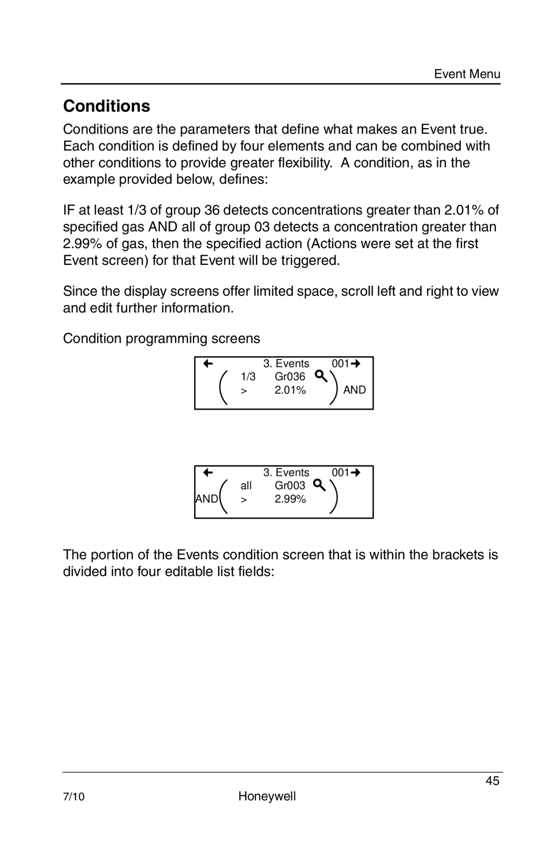 Honeywell 301c user manual Conditions 